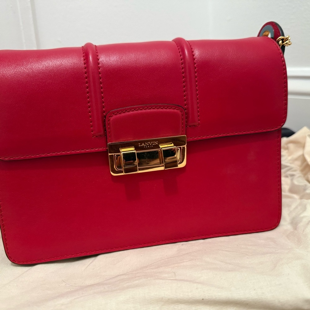 Lanvin Jiji-Crimson Leather Shoulder Bag with Gold Chain - Picture 6 of 6